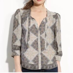 Joie Hartford silk grey and camel paisley top Size Small
